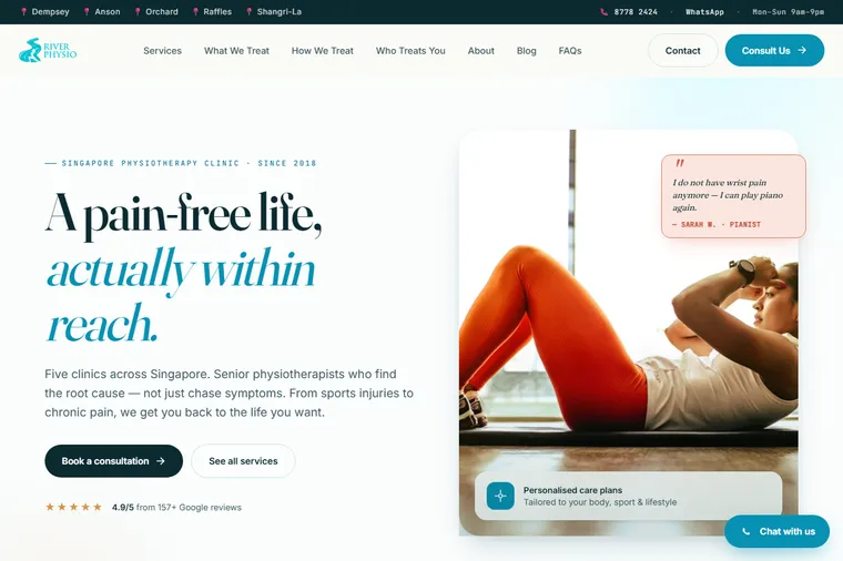 River Physio Singapore — physiotherapy clinic redesign